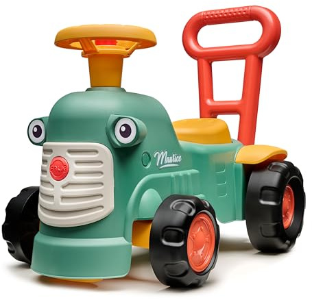 Falk 901 Mauritius Tractor Carrier Green with Ergonomic Walking Aid Bar-from 12 Months-90% Recycled Plastic-Made in France, Ride on Toy, Baby Walker