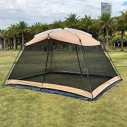 RUYICZB Canopy Tent, 13x9 FT Shade Canopy Screen Tent for 5-8 Person, Screen House Zippered Gazebos, Camping Canopy Party Tent, Instant Canopy Mosquito Net for Outdoor Patios Gazebo Party,khaki