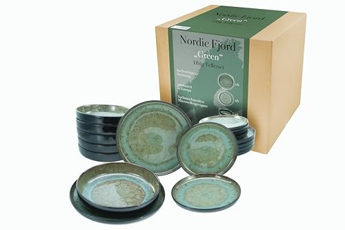 CreaTable, 21557, Serie Nordic Fjord, 18-teiliges Geschirrset für 6 Personen, Teller Set aus Steinzeug, spülmaschinen- und mikrowellengeeignet, Qualitätsproduktion
