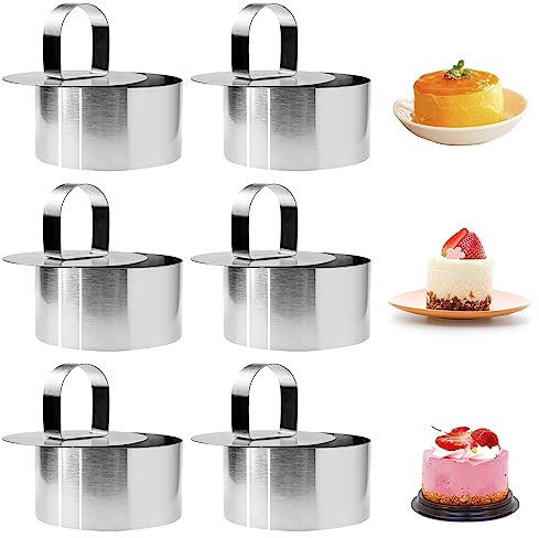 Cisolen 6 Piezas Mousse Anillo Redonda Pastel de Mousse Círculo Aros de Pastel con Empujador Tartas de Acero Inoxidable Aros Emplatar Aros Reposteria para Cocinar Hornear Pasteles Mousse Postres