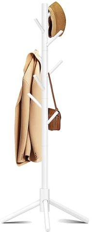 Azaeahom Coat Rack, Coat Racks Freestanding with 8 Hooks 3 Adjustable Heights for Clothes, Hats, Handbags, Coat Tree Easy Assembly for Entryway, Bedroom, Hallway, Office(White)