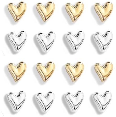 Janlifian 16PCS Gold Fridge Magnets Cute Love Heart Decorative Magnets Silver Small Refrigerator Magnets Home Kitchen Magnet Set Colorful Magnetic Decoration For Office Whiteboard