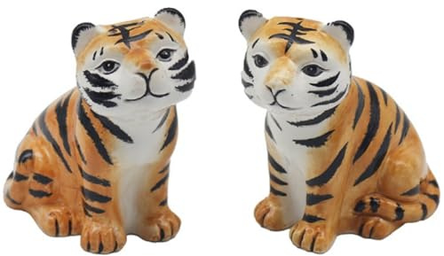 Lesser & Pavey Salt & Pepper Set for All Types of Kitchen | Ceramic Salt & Pepper Shaker Set | Lovely Salt & Pepper Pots | Salt Shaker & Pepper Shaker Suitable for Home (Tigers) | Ceramic Finish, Wildlife Theme, Refillable Containers, Durable Tableware, Everyday Use, Ideal Gift