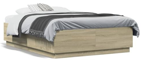 Tidyard Bettgestell mit LED Futonbett Bett Holz Doppelbett/Einzelbett Futonbetten Komfortbett Bettrahmen Schlafzimmerbett Sonoma-Eiche 140x190 cm Holzwerkstoff