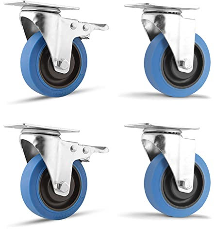 Lenkrollen 4er Set, Schwerlastrollen mit Bremse, Schwenkplattenrollen, 360 Grad Schwenkrollen, Für Möbel Werkbank Schweißtisch, 2 Rollen mit Bremse und 2 Rollen ohne Bremse, Blau