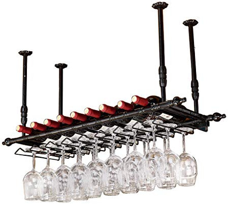 Wine Rack,Wall-Mounted Bar Hanging Rack/Wrought Iron Adjustable Height Bar Counter Wine Cooler,Can Hang Multiple Wine Glasses/Hanging Wine Holder/Floating Wine Shelf Black (Suit 150x30cm(59x11.8inch)