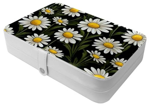 Weiße ästhetische Gänseblümchen-489 Reise-Schmuckschatulle – Ihre tragbare Schatztruhe für Ringe, Ohrringe, Halsketten. Tolles Geschenk für Frauen, die gerne reisen, großes Organizer-Etui, 1 Packung