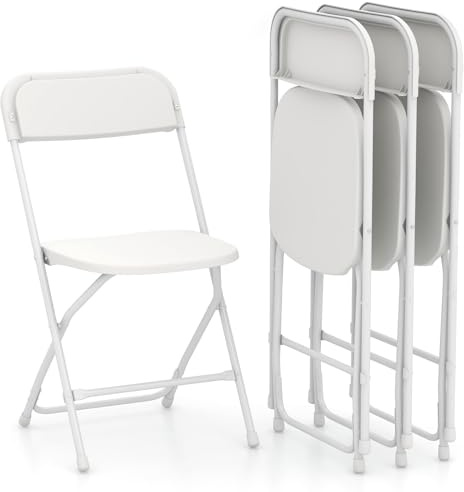 GIANTEX Set med 4 fällstolar, fällbara matstolar med metallram och ryggstöd, besökarstol för fest och evenemang, gäststol upp till 150 kg