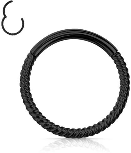 Piercing a Conchiglia 16G Piercing Anello Piercing al Setto Nero Piercing al Daith Elica Trago Gioielli Orecchino al Cartilagine Labbro Sopracciglio Piercing All'ombelico Acciaio Chirurgico 316L 10 mm