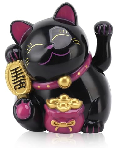 Glückskatzen-Wellenarm, 5,5 Zoll elektrischer Glückskatzen-Wellenarm, chinesischer Katzen-Wellenarm für Glücksgeld, viel Glück, batteriebetriebene Feng Shui-Glückskatze für (MLY11020-5 Schwarz)