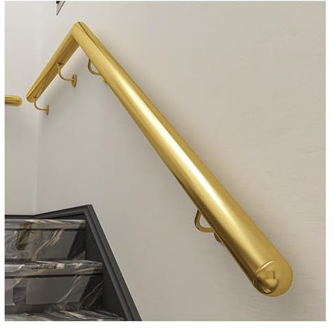 3ft/4ft/5ft/6ft/10ft/12ft/14ft/20ft/23ft Round Wall Mounted Handrail Stainless Steel, Safety Indoor Outdoor Stair Hand Railing for Wood Concrete Brick Wall, Staircase Handrails with Bracket(Gold,300cm