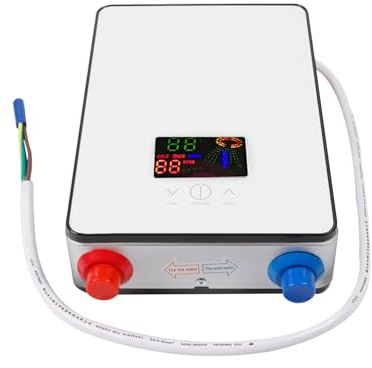 Digital Elektrisch Durchlauferhitzer Tankless Bad Dusche Warmwasser, geeignet für Badezimmer, Friseursalons, Hotels, Schönheitssalons, Schulen, Krankenhäuser, 18.6 * 5.7 * 27.7cm (Weiß)
