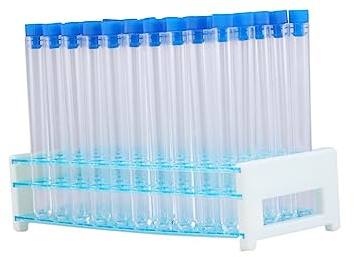 JECOMPRIS 50 Tubos De Ensayo De Plástico Duro Con Soporte Tubos Sellados Para Experimentos Científicos Almacenamiento De Líquidos Polvos Y Plantas Kit De Laboratorio Para Escuela Y Aula