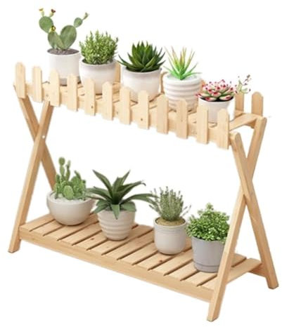 AKNGFO Pflanzenständer, Pflanzenregal aus Holz für drinnen und draußen, 2 Ebenen, Blumenständer, Eckregal mit Stufen, Blumenständer, Halter zur Pflanzenpräsentation auf der Terrasse, dem Balkon, dem