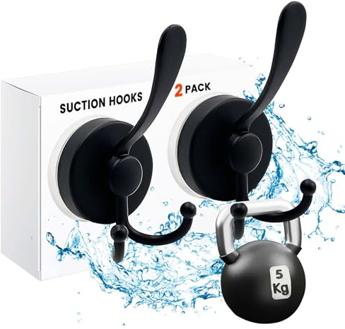 Daily Treasures 2pcs Edelstahl Saughaken, schwarze Saugnapfhaken für die Dusche, drei Haken Design Vakuum Saughaken für das Badezimmer,5kg abnehmbare Hochleistungshaken Handtuchhaken