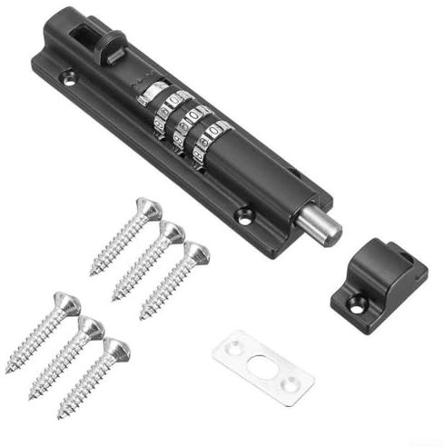 Gdfnmogo Cerradura deslizante con contraseña, perno de bloqueo de combinación de dígitos, pestillo de puerta de jardín de acero inoxidable, cerradura de seguridad sin llave (negro)