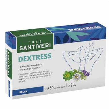 SANTIVERI - Dextress, Complemento Alimenticio a Base de Extracto de Rhodiola, Pasiflora, Melisa, Lavanda, Magnesio y Vitaminas del Grupo B, Ayuda con el Bienestar Emocional - 30 Comprimidos