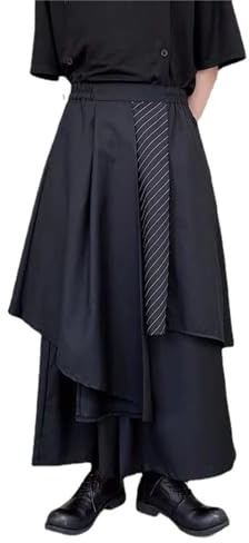 Herrbyxor kjol oregelbunden traditionell kjol stor storlek herr enkel Samurai Hakama haremsbyxor enkel baggy streetwear kilt japansk stil, Tsvart, L