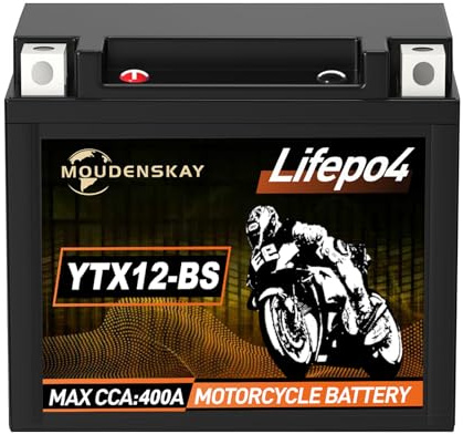 MOUDENSKAY Lithium Motorrad Batterie YTX12-BS 12.8V 5Ah 400CCA+ | LiFePO4 Technologie,BMS Schut,für Motorrad,ATV,UTV.Ultraleicht,perfekter Ersatz für Blei-Säure-Batterien