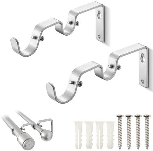Soportes dobles para barra de cortina, paquete de 2, soporte doble resistente para barra de cortina montado en la pared, ganchos dobles para barra de cortina de 1 pulgada y 5/8 pulgadas, soporte de