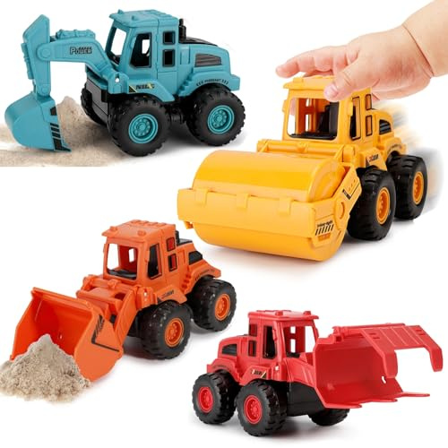 Tczecoo 4 Stück Baufahrzeuge Spielzeug, Baufahrzeuge Fahrzeuge | Auto Spielzeugautos Set, Bagger Spielzeug, Mini Traktor Bulldozer Diecast Vehicle für Kinder Jungen Mädchen ab 3 Jahren