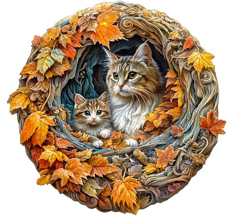 Hakumata Holzpuzzle Erwachsene 3D Katze Mutter - 280 Teile holzpuzzle Geschenkbox,Einzigartige Puzzle Geschenke für Puzzleliebhaber,Wanddekoration und Geschenk für Freunde und Familien