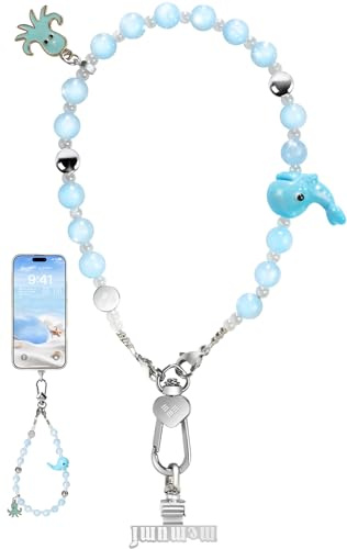 memumi Cordino per Telefono con Perle Artificiali - Stile Marino Elegante, Collana Portatile per Cellulare, Accessorio Fashion per Donne