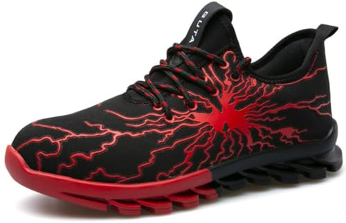 Men’s Lightning Print Y2K Running Shoes Lightweight Breathable Mesh Sneakers with Anti Slip Elastic Shock Absorbing Sole for Outdoor Fitness Jogging Walking and Casual Wear (Red,10)