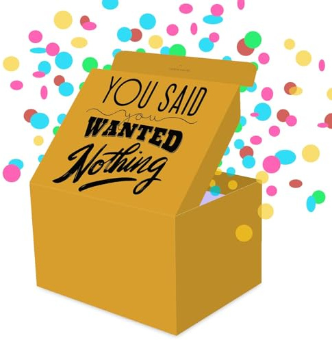 FETTIPOP Boîte Cadeau Explosion Confettis Vide (T'avais dit rien), Surprise Originale Anniversaire Homme Femme, Party Box Unique pour Toute Occasion, Mariage, Fêtes – 18,5x14x11 cm