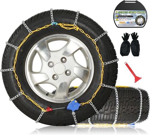 Auto Fixing Snow Chains, 2 x 12 mm, 30s Quick Installation of Tire Chains with Automatic Tensioner, Universal Emergency Tire Traction Chain for Cars, Pickups, and SUVs (HLN 130)
