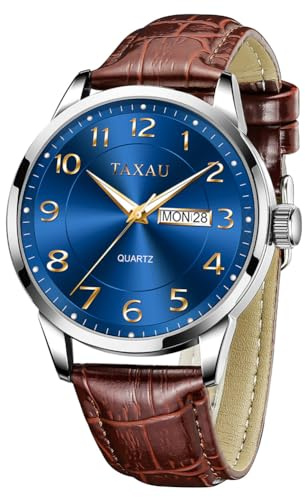 Taxau Herren Armbanduhr Leder Herrenuhr Lederarmband Uhren Herren Großes Zifferblatt Tag Datum Herrenarmbanduhr Wasserdicht Uhr Lässig Business Uhr für Herren