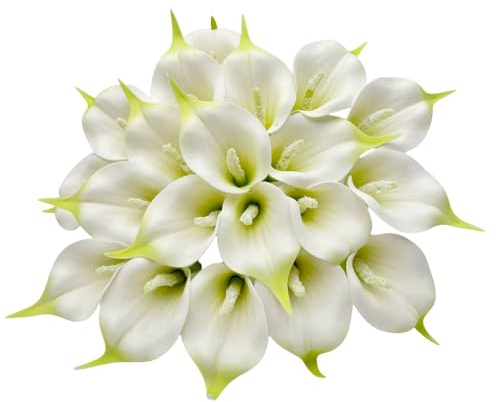 Urier Calla Lily Artificial Flower Heads,Tropical Faux Flowers That Look Real,Plastic Flowers for Crafts Scrapbooking DIY Wreath,Gift,Cake Decoration Home Wedding Party (20, White)