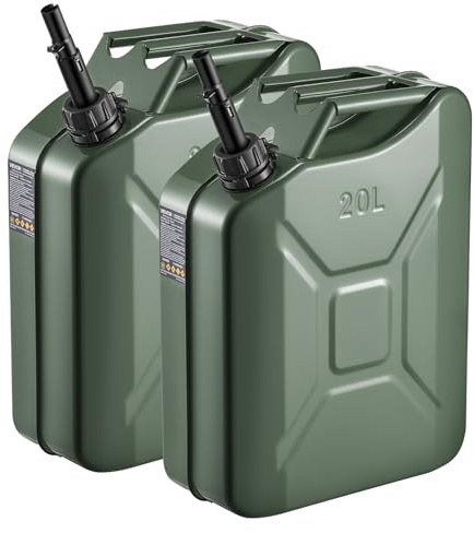 VEVOR Bidón de Gasolina de 20 L, Tanque de Combustible de Metal y PP con Pico y Asa, Caudal Máximo de 6 L/min, a Prueba de Fugas, para la Mayoría de Autos, Motocicletas, ATV, UTV, Verde, 2 Piezas