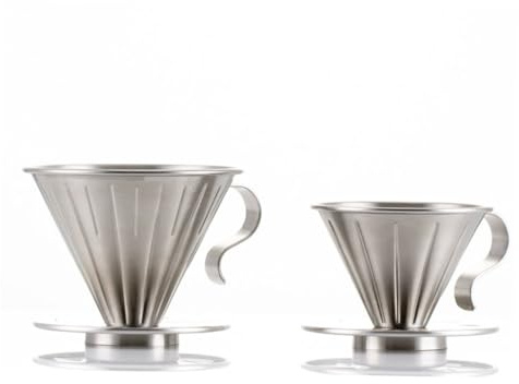 NUOBESTY Cafetera de Goteo con Filtro Cónico de Acero Inoxidable Soporte Independiente Reutilizable para 1-2 Tazas Filtro Permanente para Café Casa y Oficina