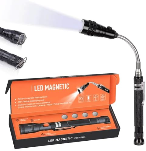 Telescoping Magnetic Pickup Tools Magnetic Pickup Tool with LED Magnetic Light Extendable Magnet Neck Cool Gadgets Tool for Gifts for Men Mechanics Tech Gadgets Adults Garage Workshop(1pc)