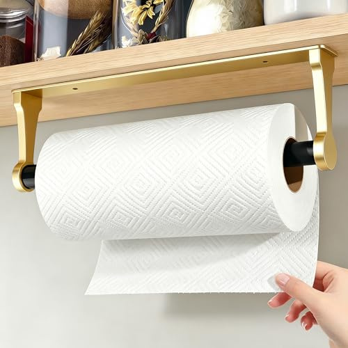Gewtur Guld under skåp, pappershanddukshållare i aluminiumlegering med självhäftande eller skruvmontering, väggmonterad pappershållare för kök, tvättstuga, badrum, husbil