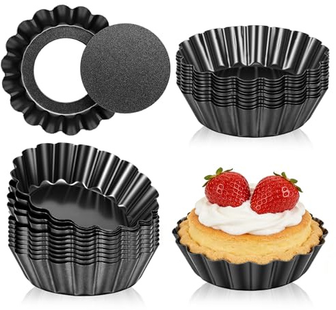MEKOTRIN 24 Pack Tart Tins 3 Inch Mini Non-Stick Tart Pans for Baking, Quiche Pan with Loose Base Fluted Side, for Pies Tartlet Mousse Cakes Dessert Mold, Carbon Steel