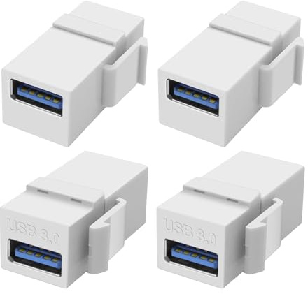 XMSJSIY USB 3.0 Keystone Adapter Jack Inserts Coupler 5Gbps USB 3.0 Type-A Female to Type-A Female Keystone Snap-in Socket Wall Plate Module Connector for Outlet Panel Surface Box - 4PCS (White)