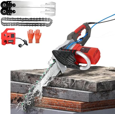 Motosega elettrica per calcestruzzo con raffreddamento ad acqua e 2 catene diamantate, 6000 giri/min, profondità di taglio 35 cm/48 cm, per cemento, acciaio, granito, muratura, macchina da taglio