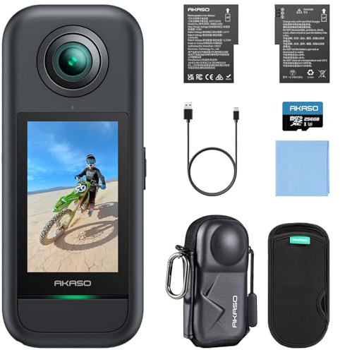 AKASO 360 Action Camera with 256GB MicroSDXC Card and Camera Carrying Case Bundle