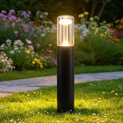 Glitzerlife LED Wegeleuchten Außen Pollerleuchte Gartenleuchte Wegelampe | Wegbeleuchtung Glas IP65 Wetterfest 40cm Schwarz 10W Warmweiß Außenleuchte für Garten Rasen Hof Weg Terrasse Balkon Deko