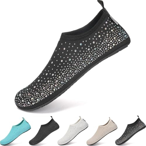 NDTKEWYK Zapatos de Agua Hombre Mujer Zapatos de Playa con Diamantes Brillantes Escarpines Verano Secado Rápido Calcetines Surf y Natación Natación Calzado Acuàticos Deporte