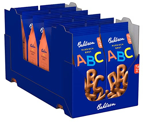 Bahlsen ABC Russisch Brot - Karamellkekse in Buchstabenform, 12x100g | 12er Pack im Stapelkarton – knusprige Buchstabenkekse mit feiner Karamellnote, Snack für Schule & Handel
