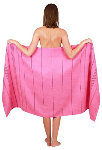 Betz Badetuch XXL Lines 90x180 cm – 100% Baumwolle, weich & saugstark – Strandtuch groß für Urlaub, Pool, Sauna & Outdoor – modernes Streifendesign Farbe pink