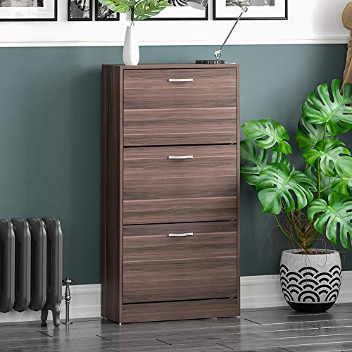 Vida Designs 3 lådor skoskåp skåp skoförvaring organiserare dra ner trämöbler träenhet, valnöt