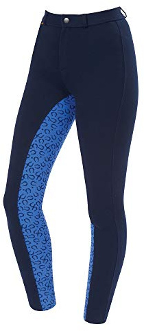 Saxon Childrens/Kids Warm Up Cotton Euro Seat Jodhpurs II (21in) (Navy/Blue Horseshoe Print)