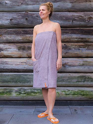 S< S< Saunakilt Damen Bestickt mit Name, Saunatuch mit Elastik und Klettverschluss - One Size Saunatuch für Dame (Taupe)