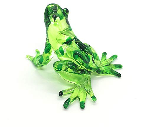 Hand Blown Art Glass, Rainforest Green Frog Miniature Animals Collection, Dollhouse Miniatures, Decorations, Seasonal Gift, Souvenirs, Frog Art Glass Blown