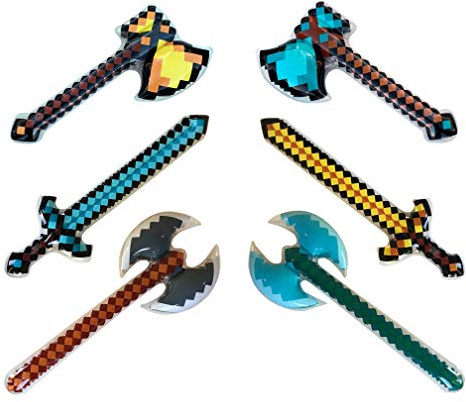 Inflatable Weapons - Diamond Swords, Axes & Hatchet - Mine Pixel Craft - Blow Up Party Favors - Gift Bags - Pool Parties - Costumes - for Boys & Girls - 6 Pack, 2 Each