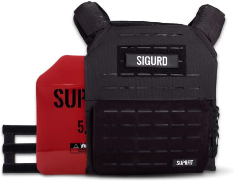 Suprfit Sigurd 3D Black Gilet con Pesi per Il Cross Training - Giubbotto Zavorrato, Allenamento di Forza, Unisex, Fino a 17 chilogrammi, Include Piastre: 2 x 2,6 kg (Rosso), Colori: Nero